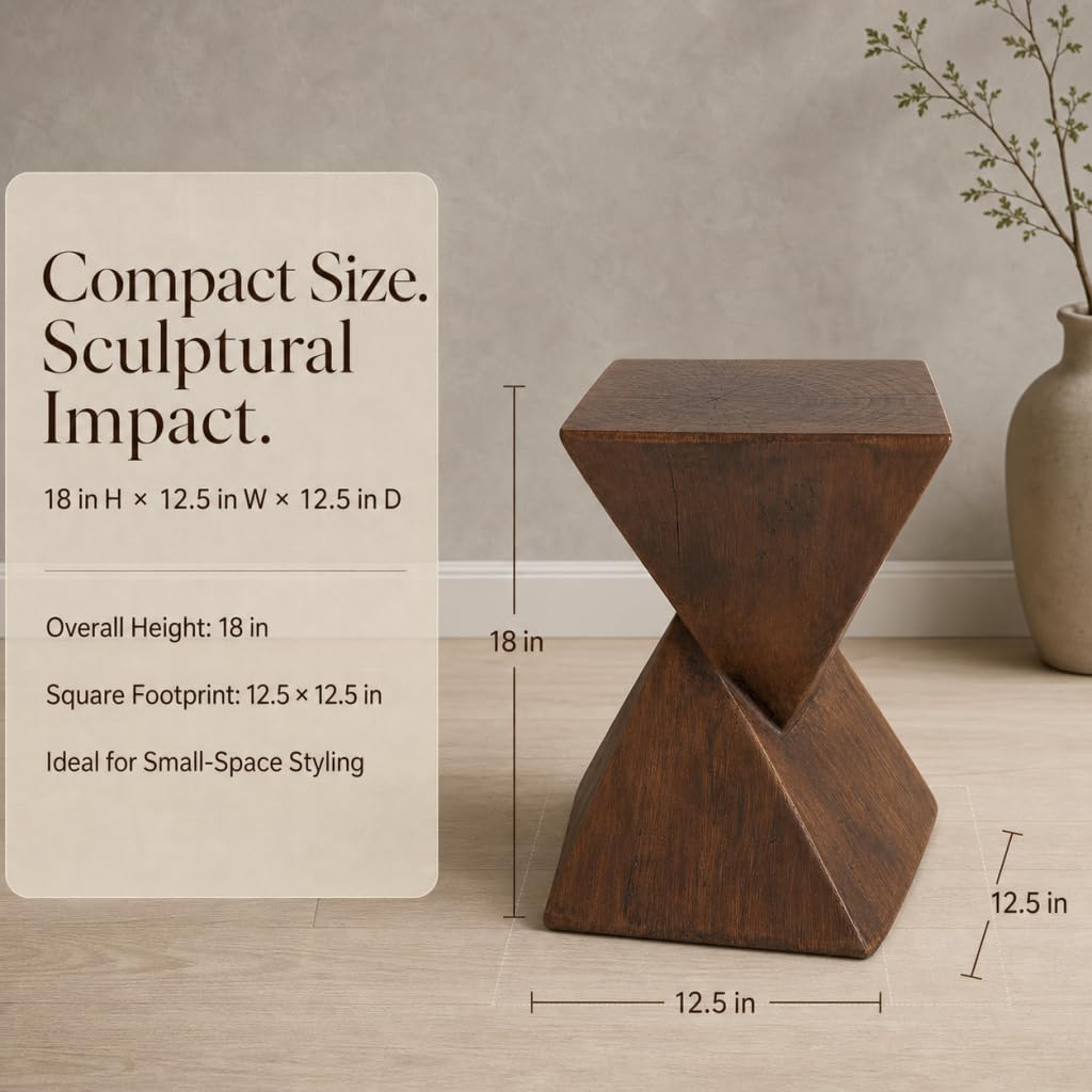 Rustic Brown Hourglass Geometric Side Table