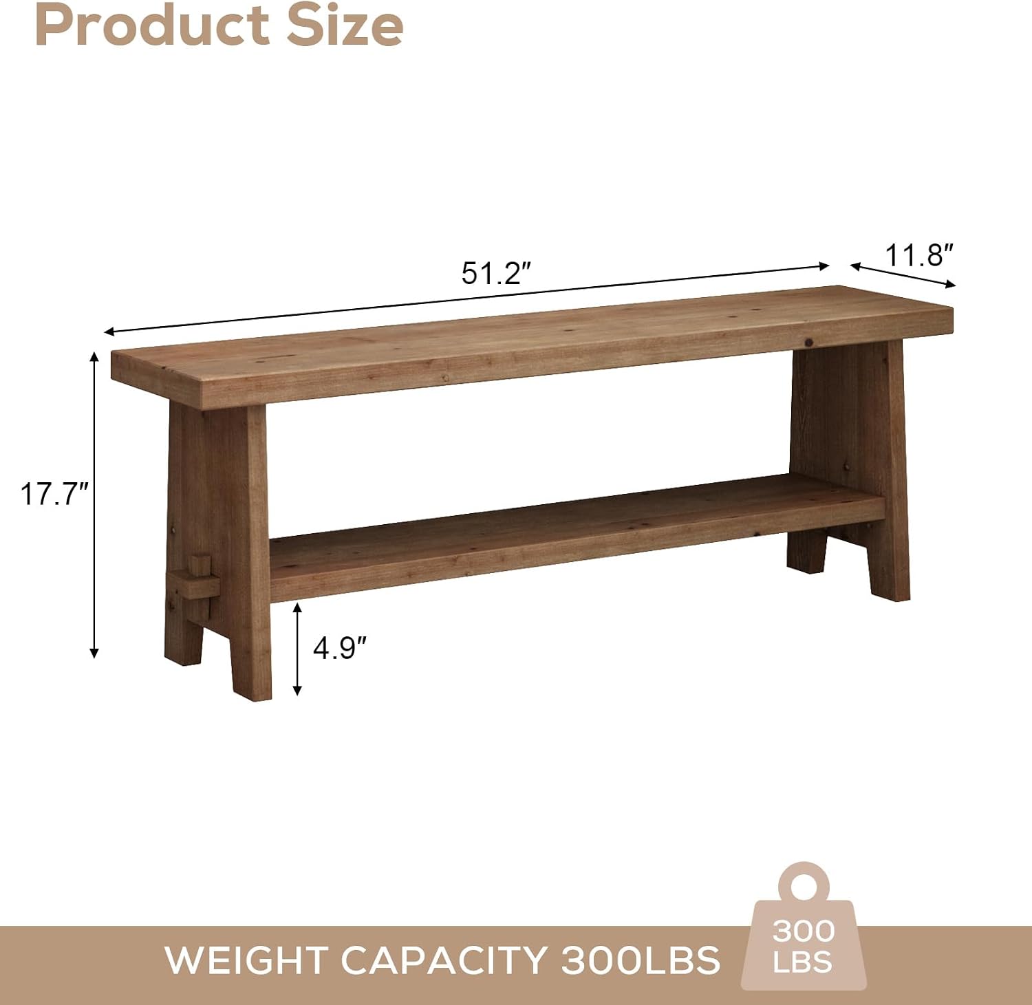 51.2" Farmhouse Wood Storage Bench