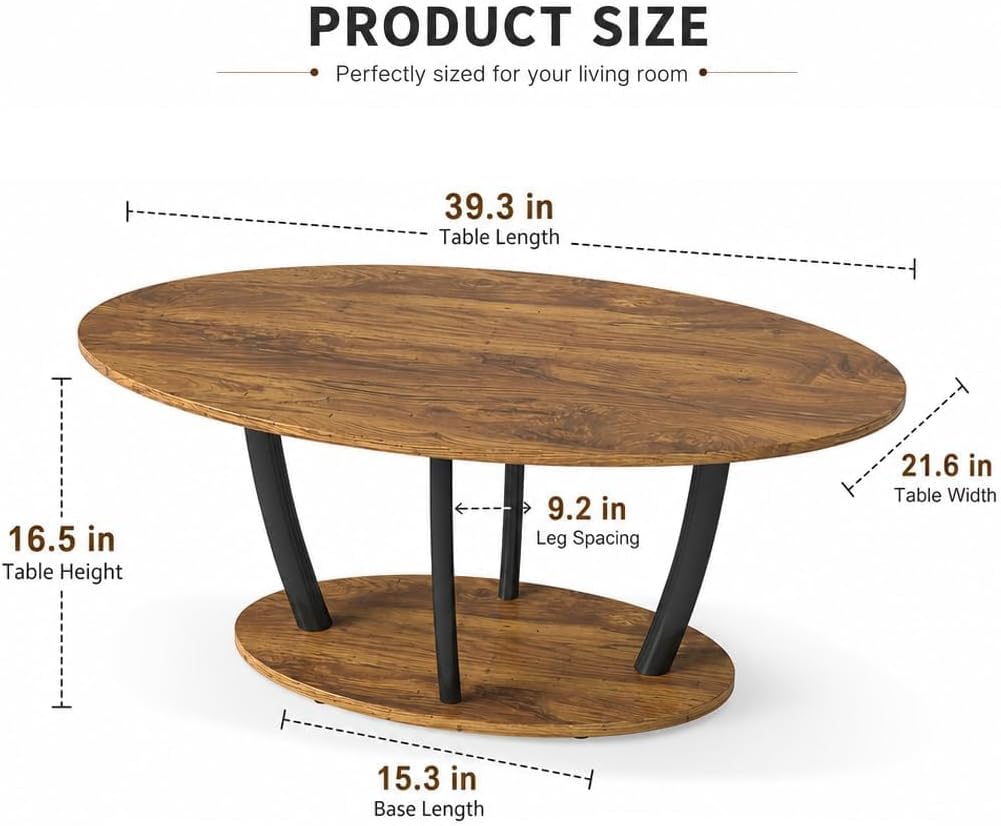 2-Tier Rustic Oval Coffee Table