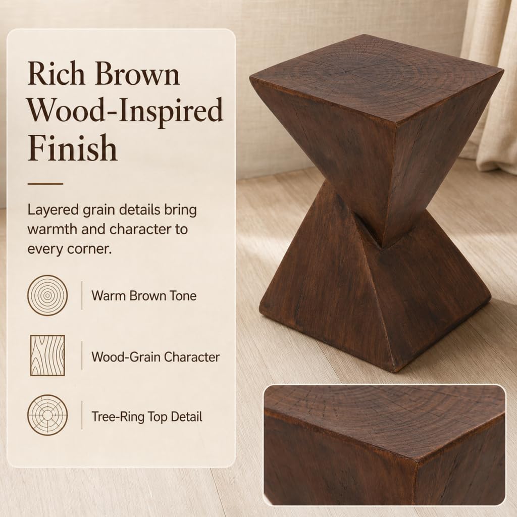 Rustic Brown Hourglass Geometric Side Table