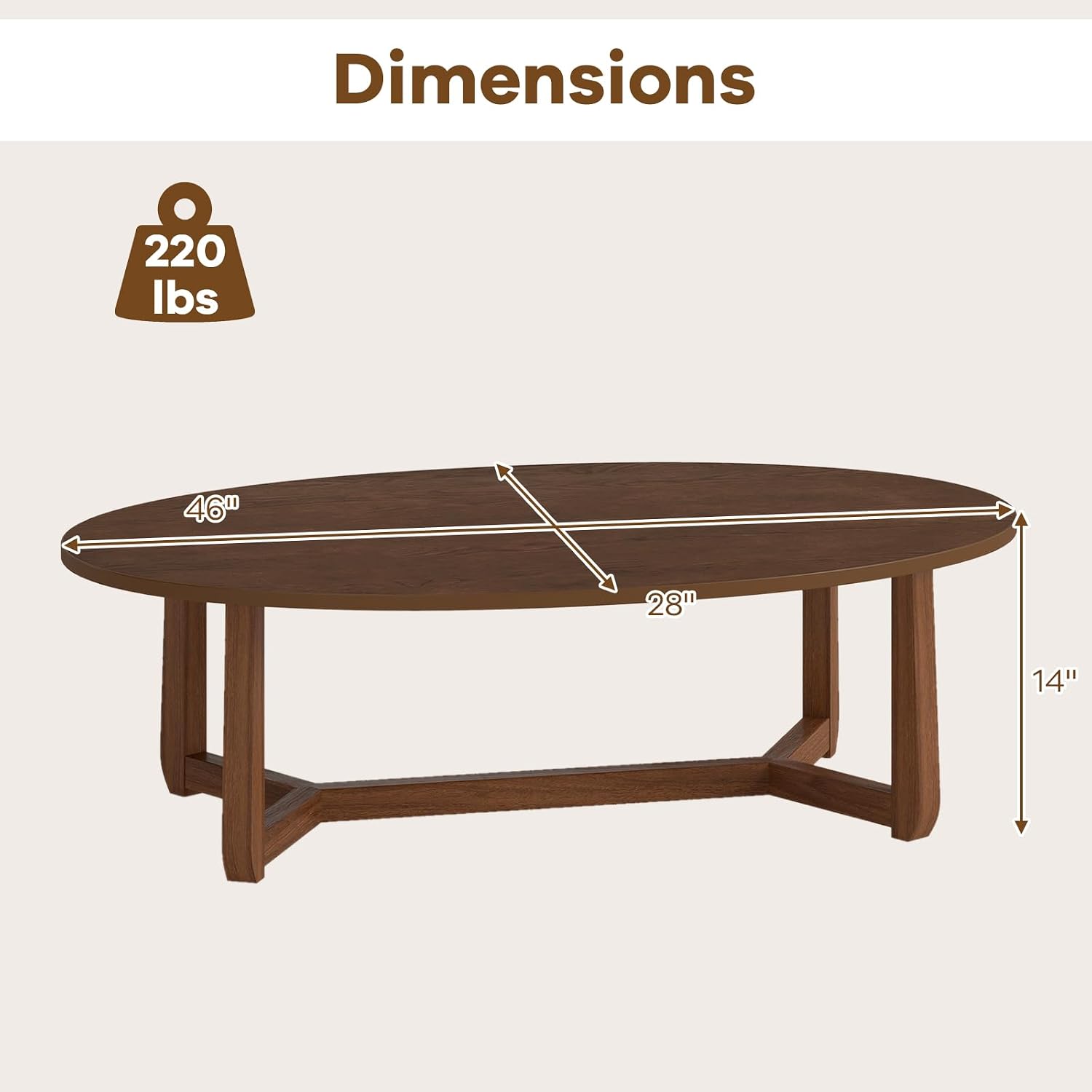 46" Walnut Oval Coffee Table