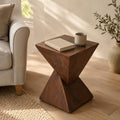 Rustic Brown Hourglass Geometric Side Table