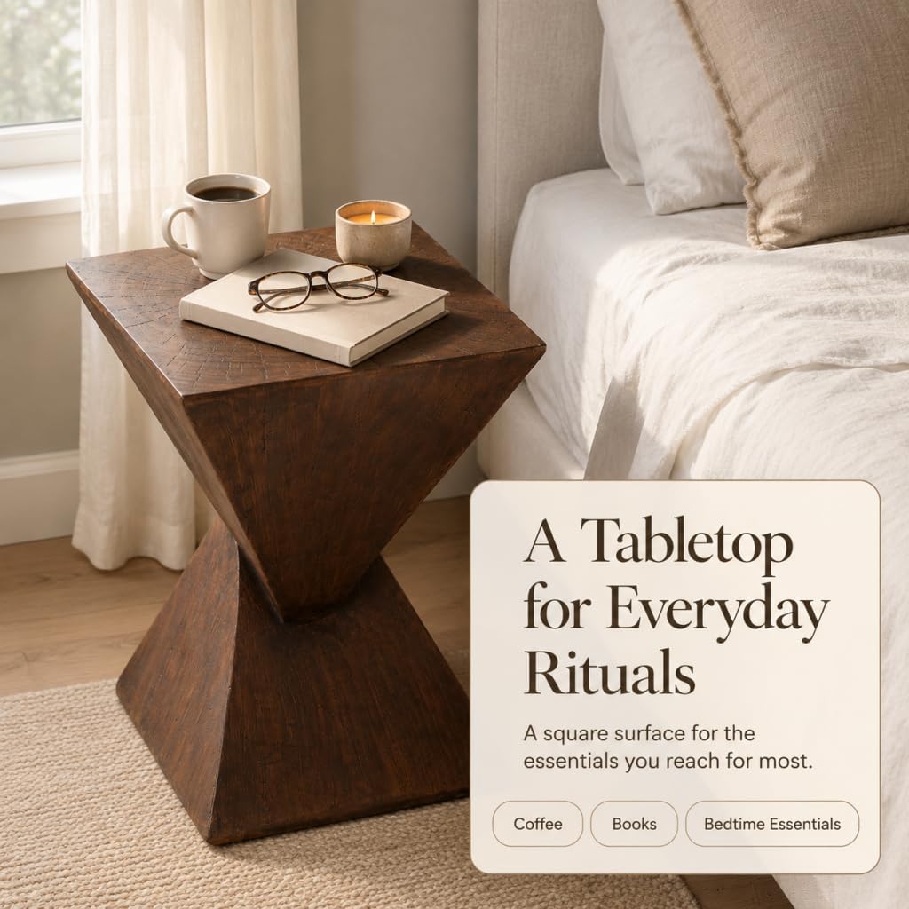 Rustic Brown Hourglass Geometric Side Table