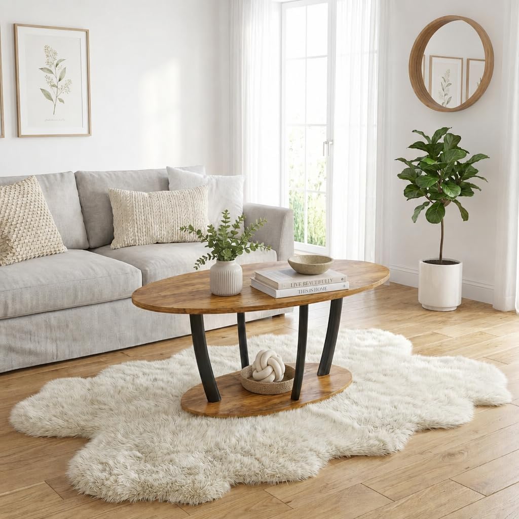 2-Tier Rustic Oval Coffee Table