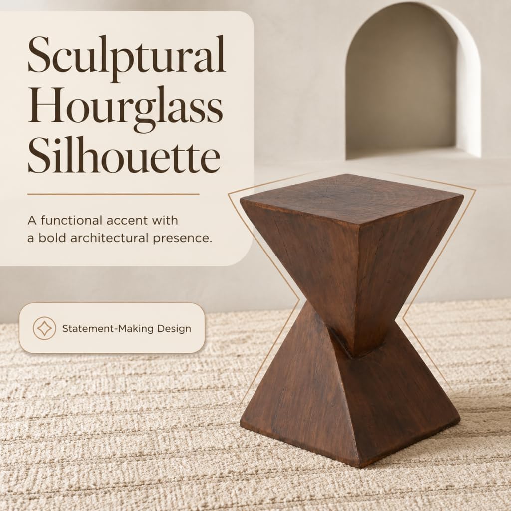Rustic Brown Hourglass Geometric Side Table