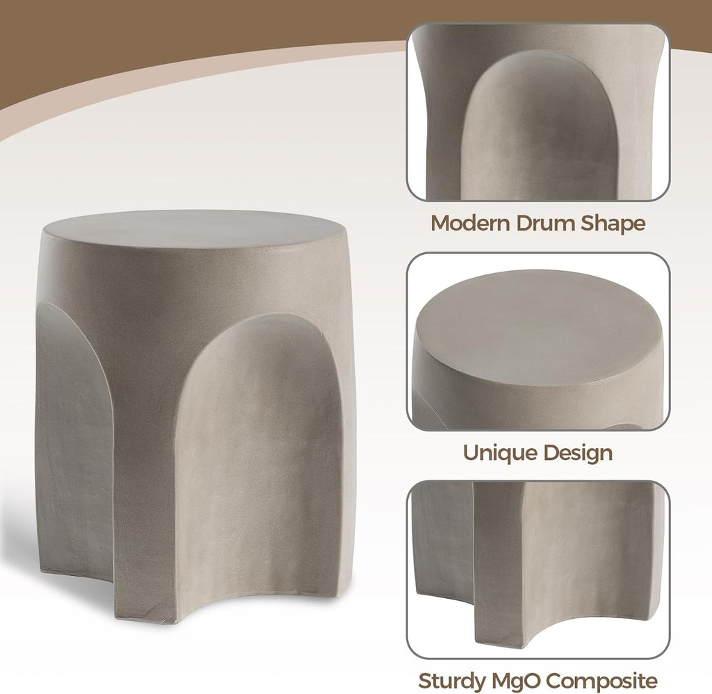 2 Pack Grey Drum Concrete Side Tables
