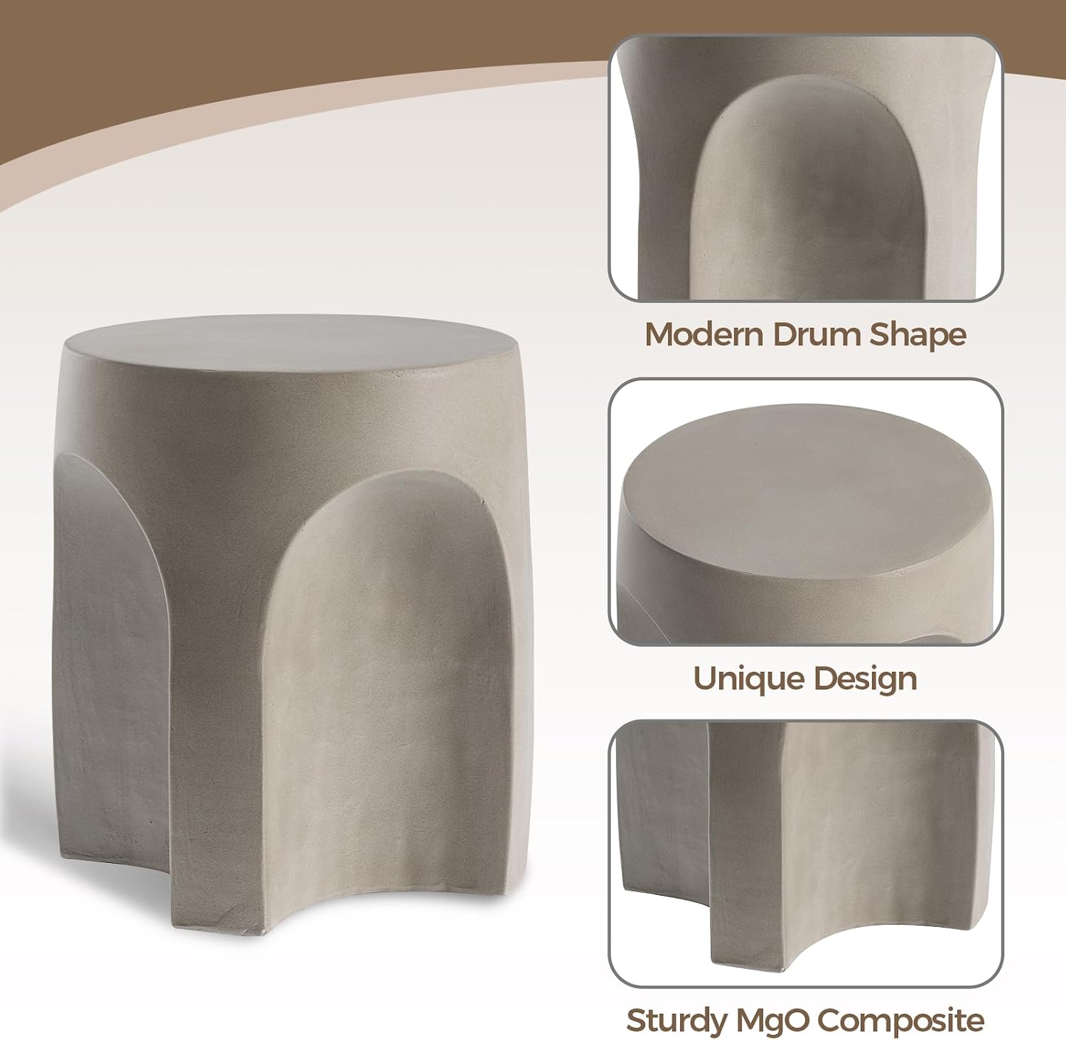 2 Pack Grey Drum Concrete Side Tables