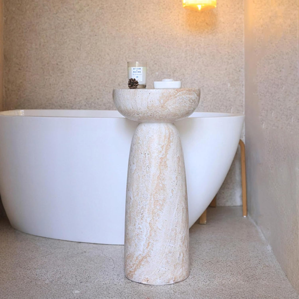 Round Sculptural Pedestal Accent Side Table