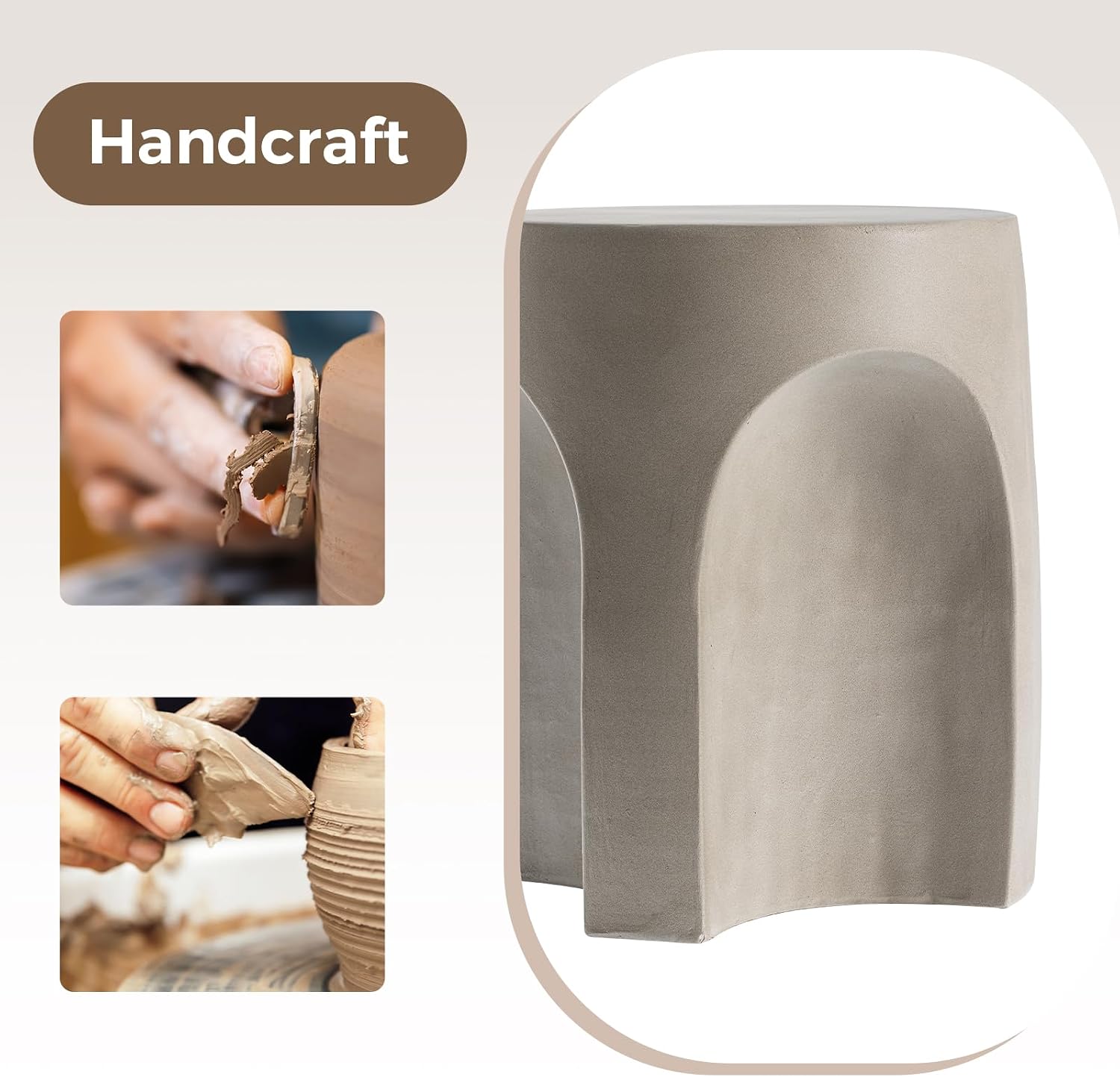 2 Pack Grey Drum Concrete Side Tables