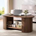 42" Walnut Fluted 2-Tier Oval Coffee Table
