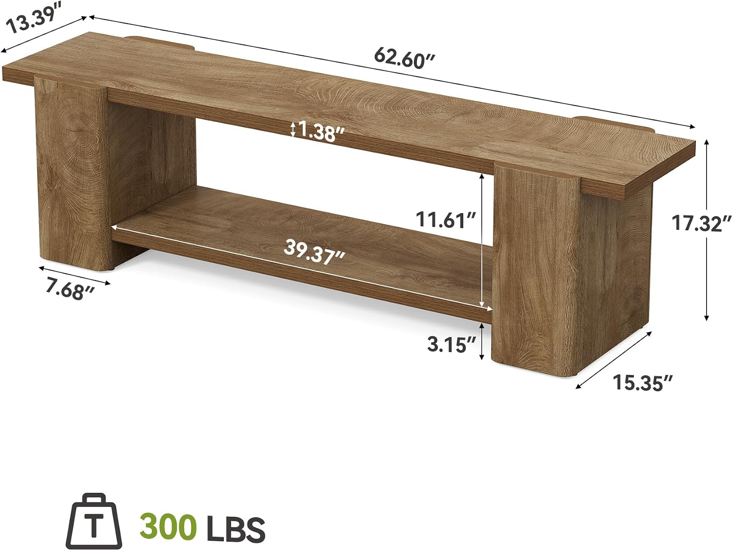 63" Natural Oak Storage Entryway Bench
