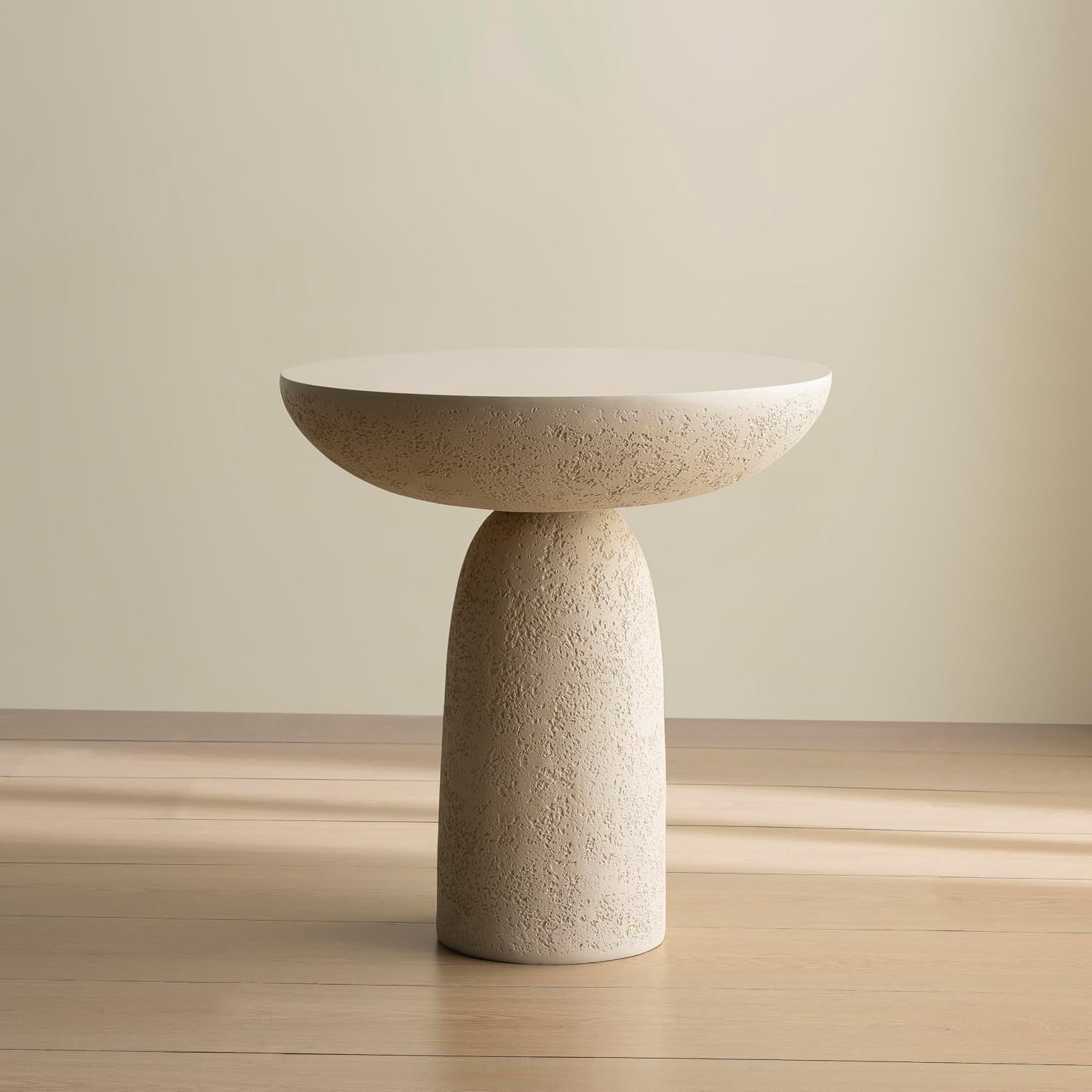 18" Beige Fiberglass Hourglass Pedestal Side Table