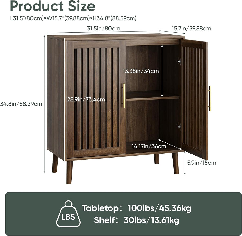 31.5" Walnut Farmhouse Sideboard Cabinet