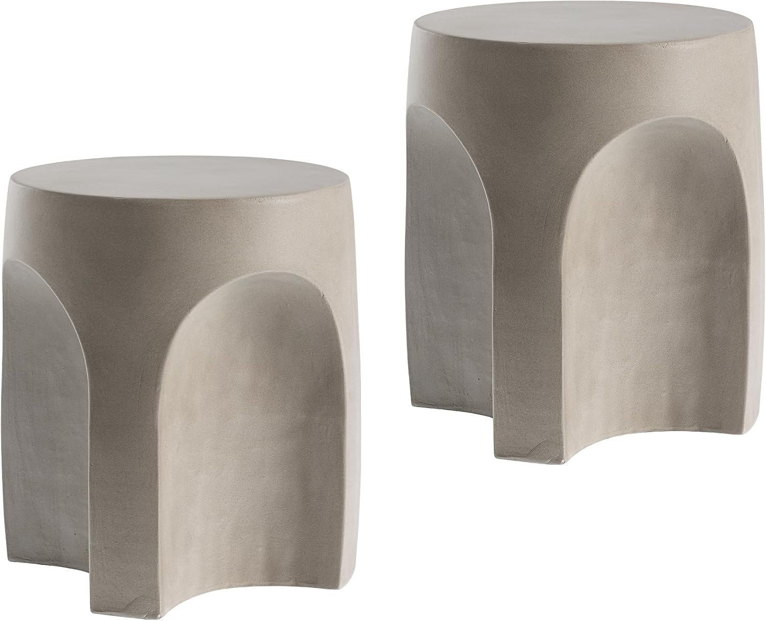 2 Pack Grey Drum Concrete Side Tables