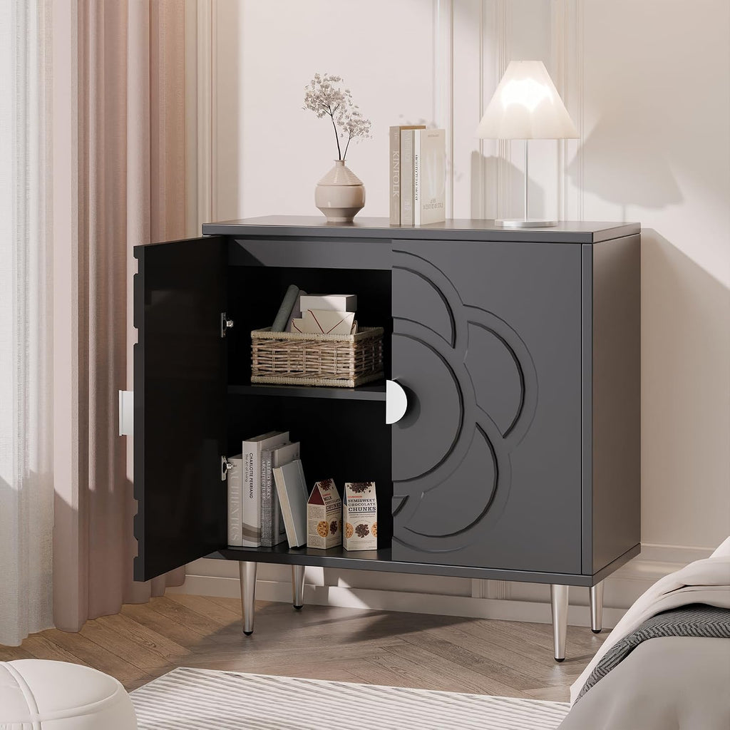 Grey Floral Accent Cabinet
