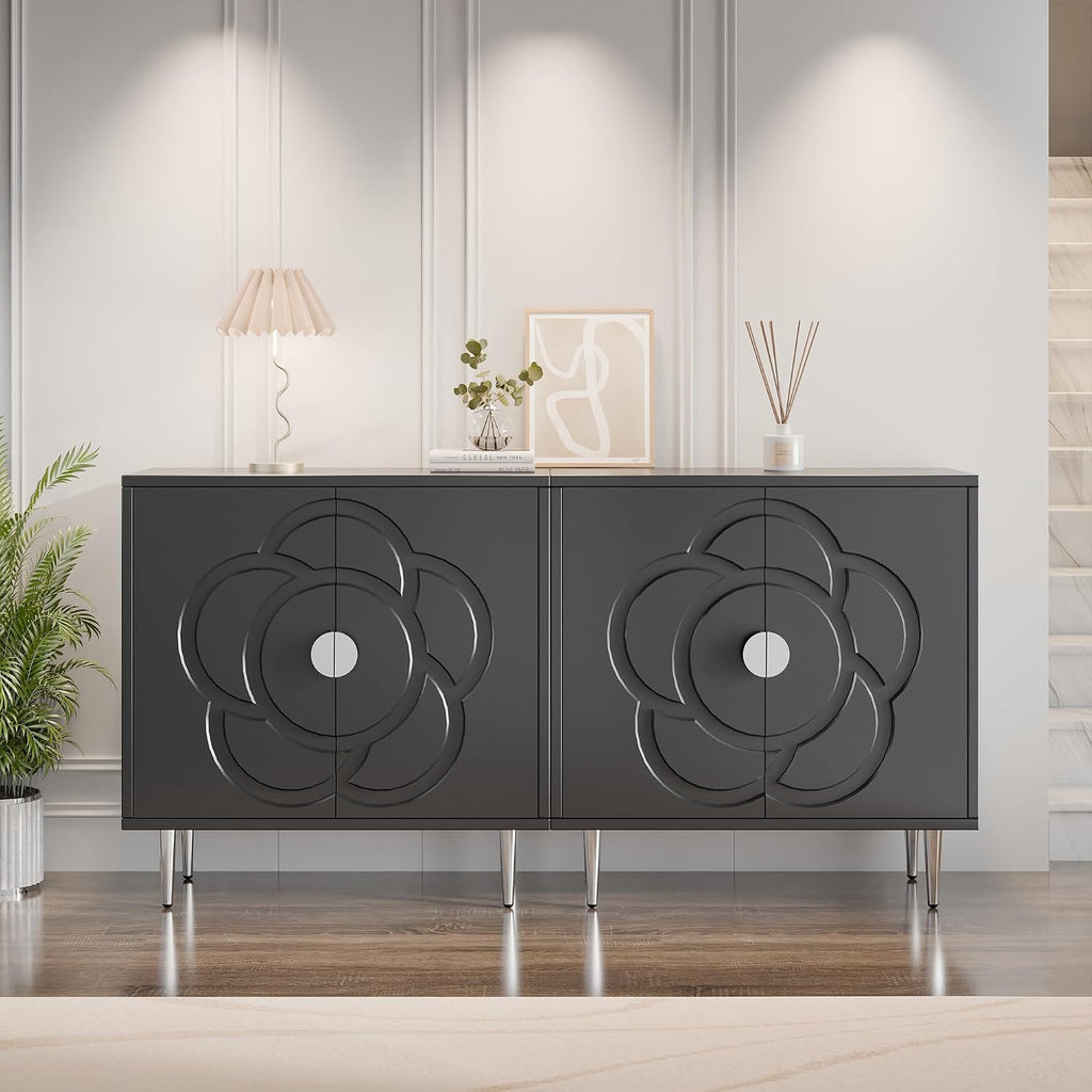 Grey Floral Accent Cabinet