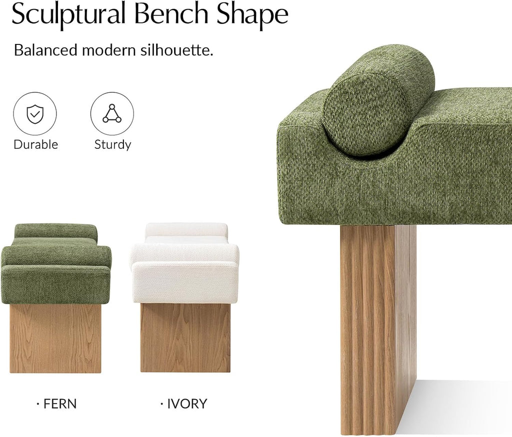 Fern Scroll Arm Fluted Leg Entryway Bench