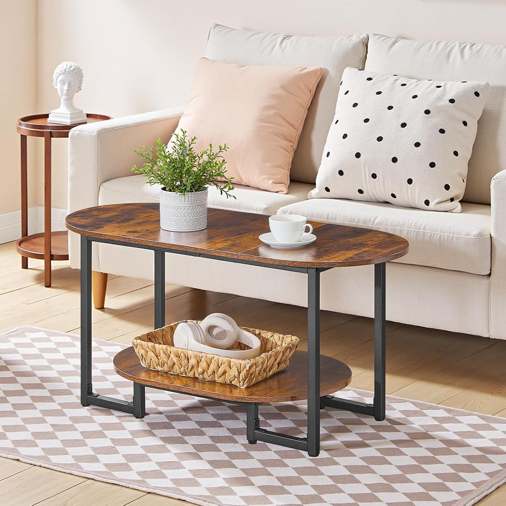 Rustic Brown 2-Tier Oval Coffee Table