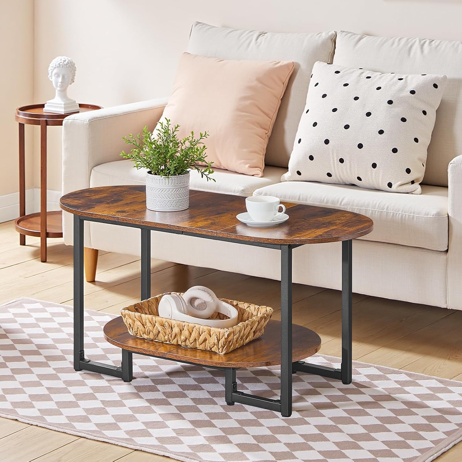 Rustic Brown 2-Tier Oval Coffee Table
