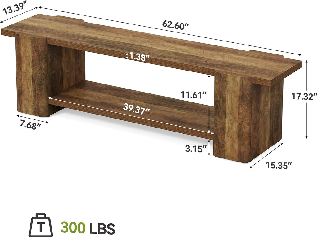 63" Brown Farmhouse Storage Entryway Bench