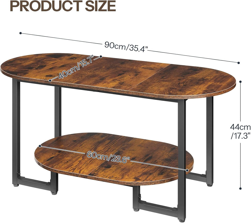 Rustic Brown 2-Tier Oval Coffee Table