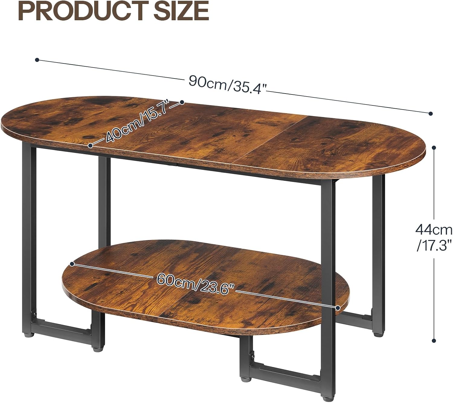 Rustic Brown 2-Tier Oval Coffee Table