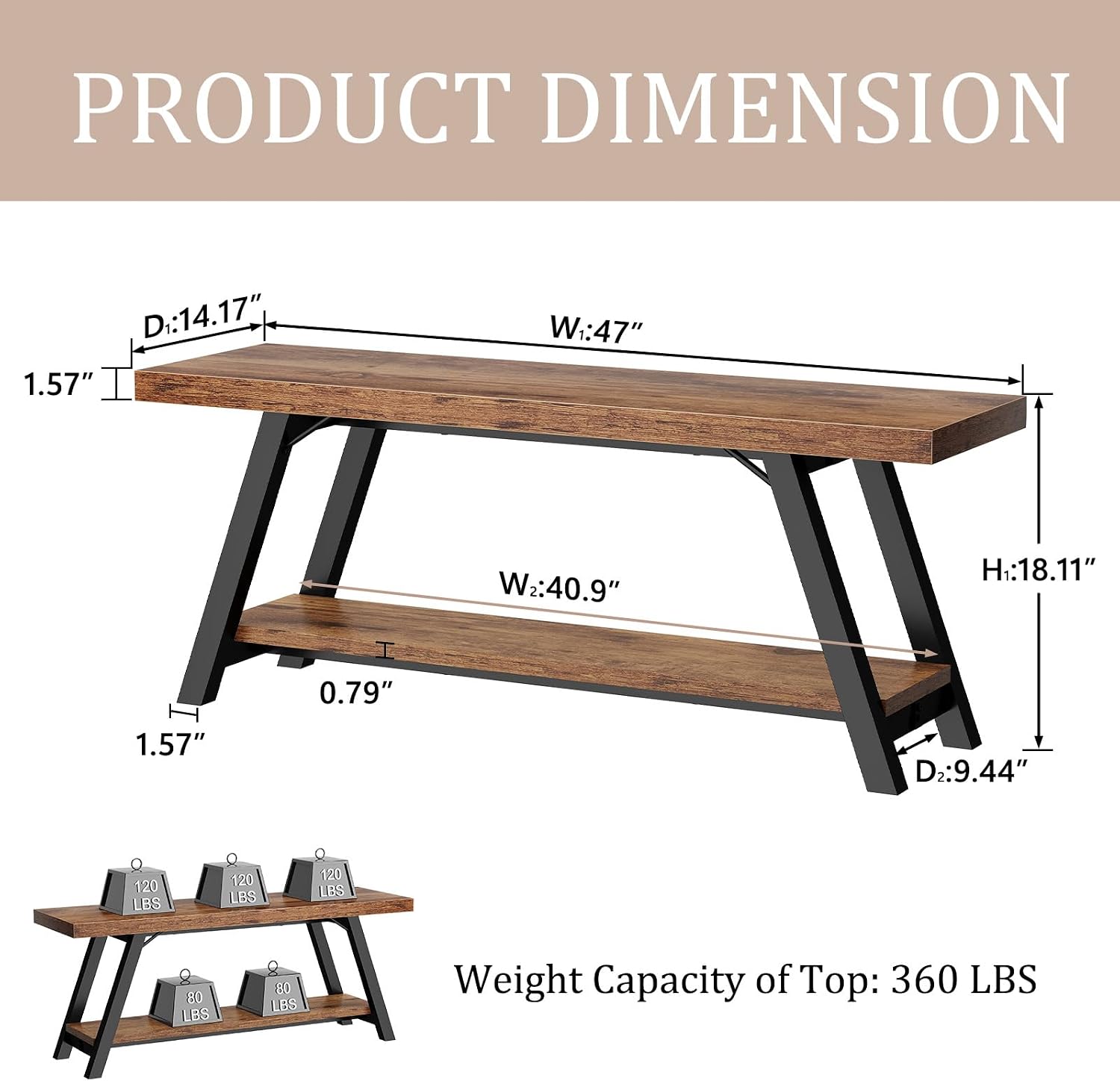47" Rustic Storage Entryway Bench
