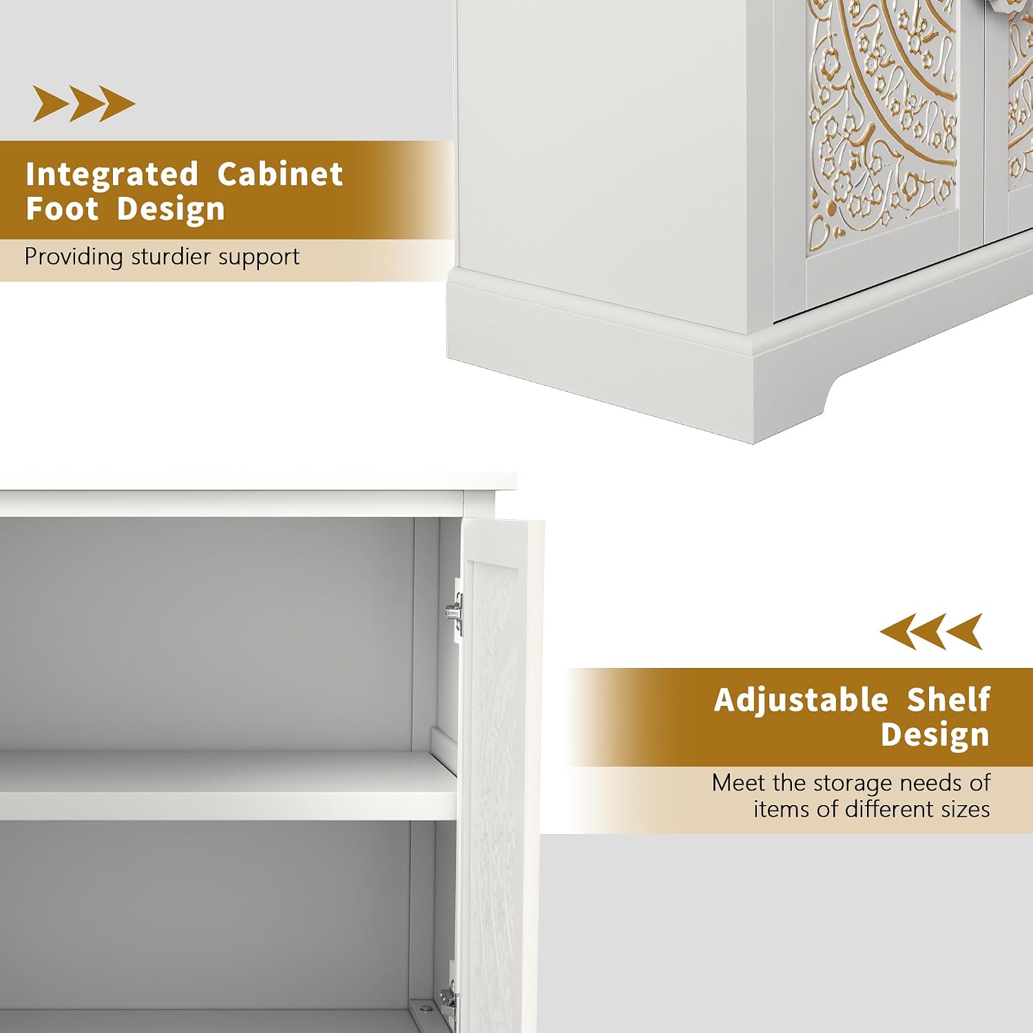 White Floral Embossed Accent Cabinet