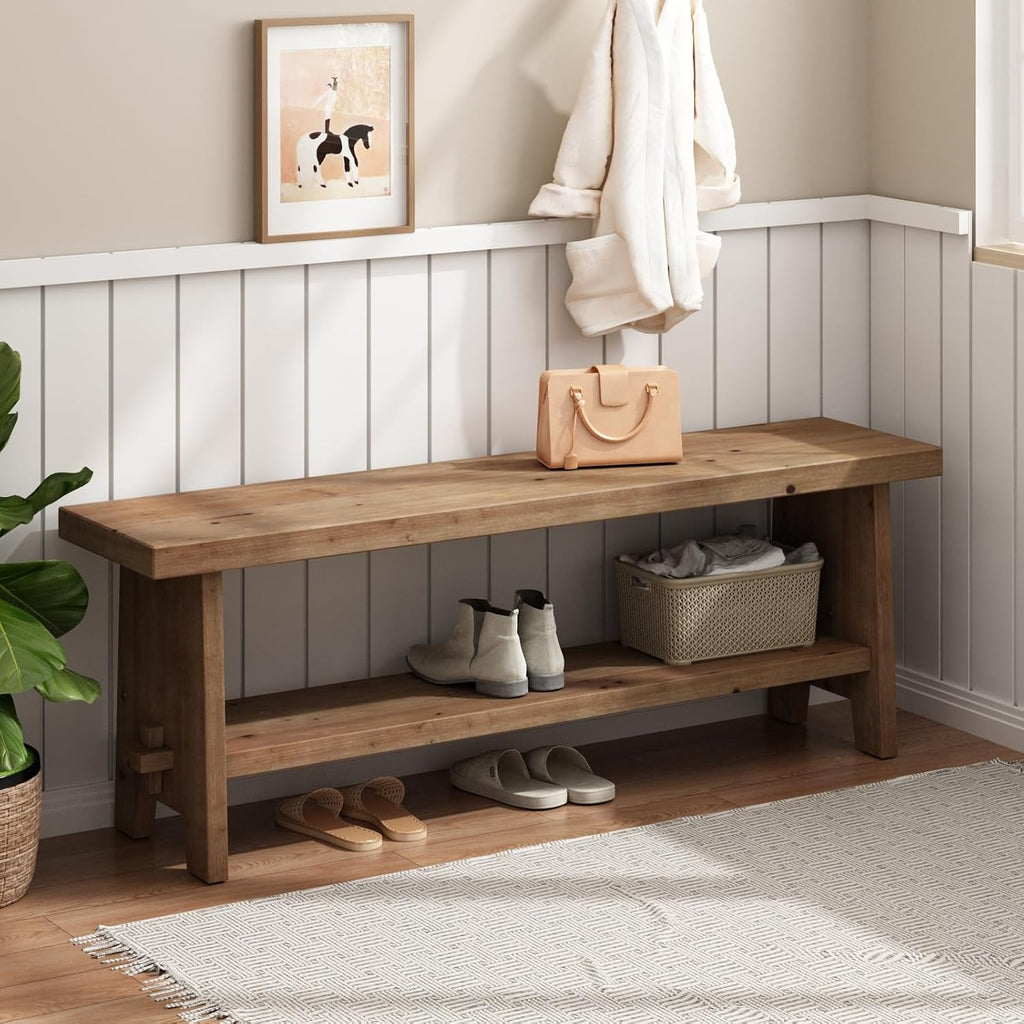 51.2" Farmhouse Wood Storage Bench