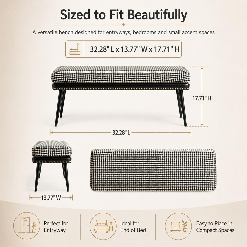 32" Retro Cushioned Entryway Bench