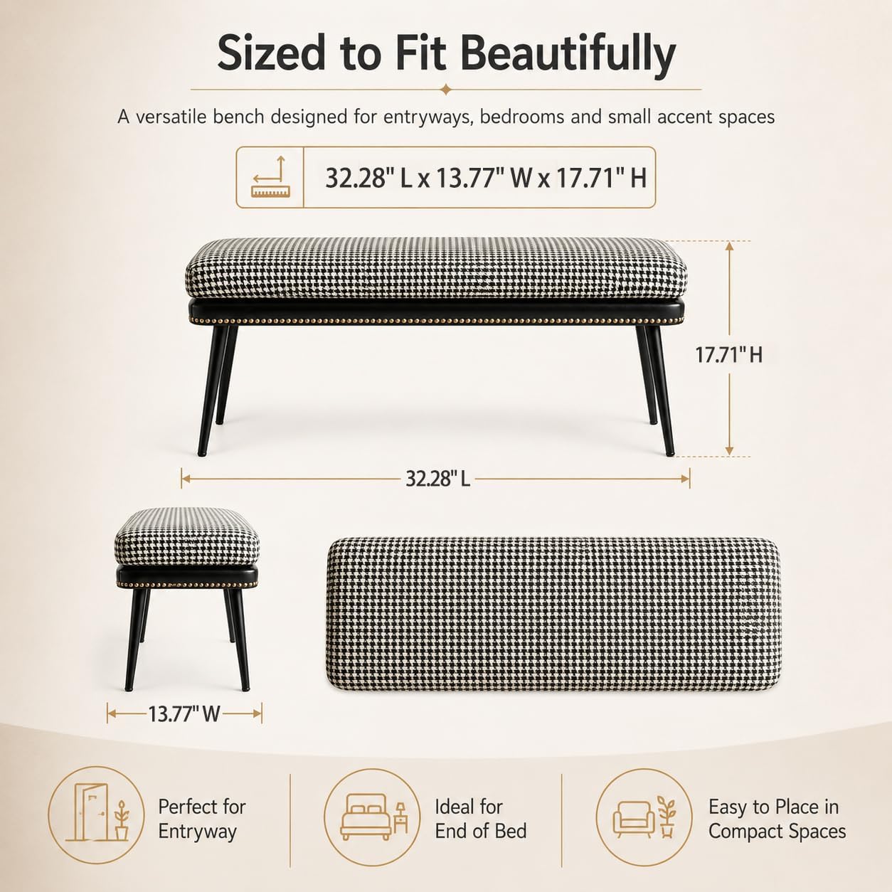 32" Retro Cushioned Entryway Bench