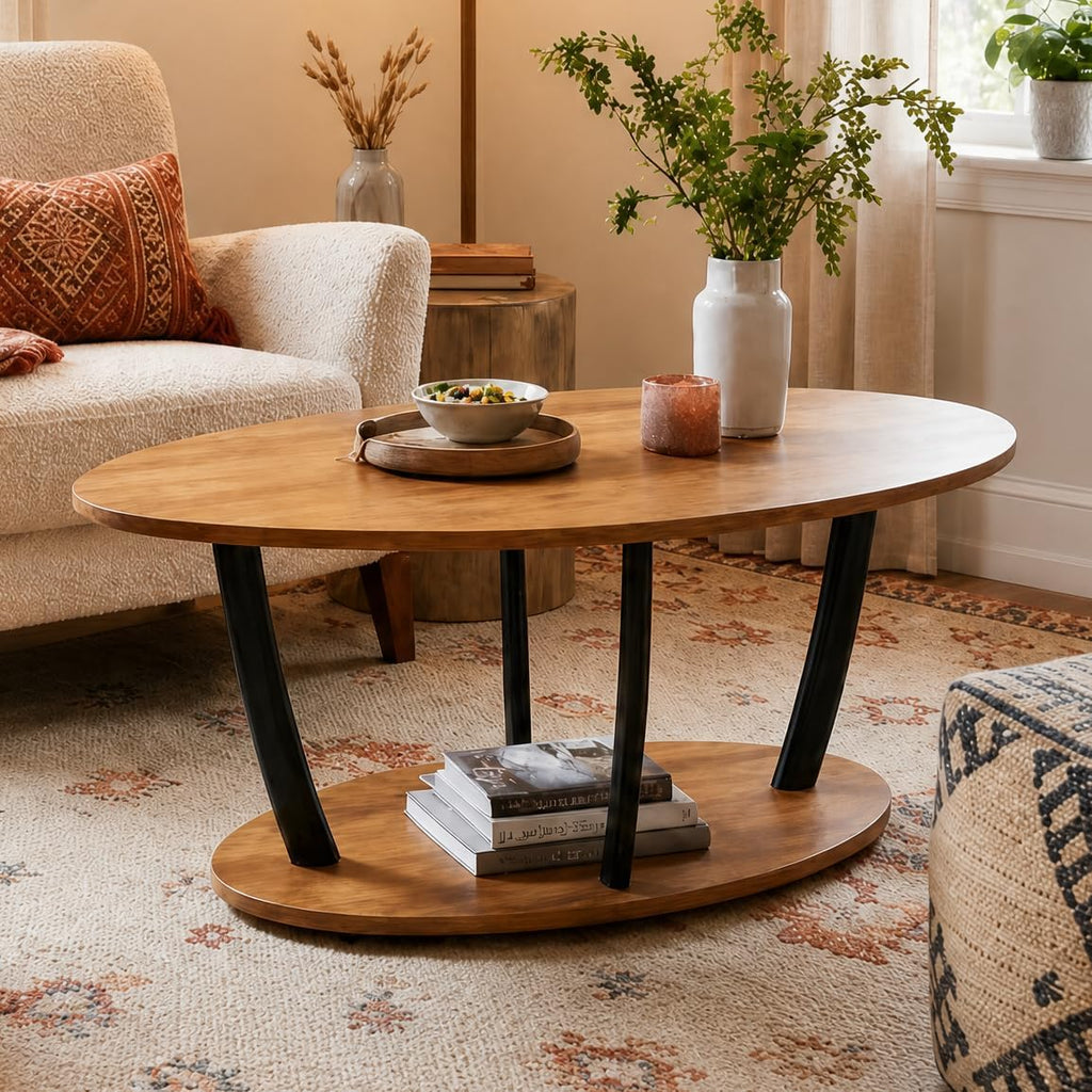 2-Tier Rustic Oval Coffee Table