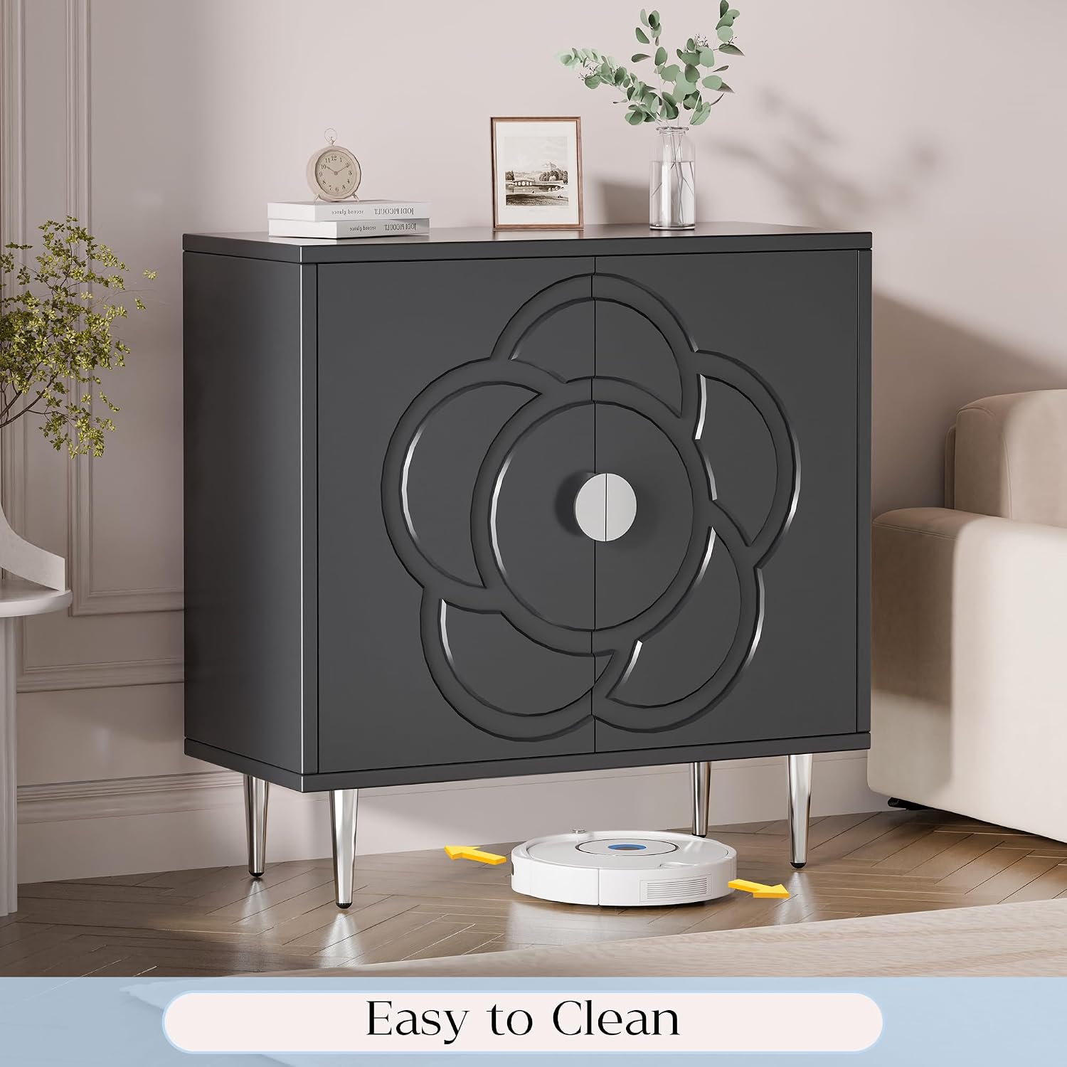 Grey Floral Accent Cabinet