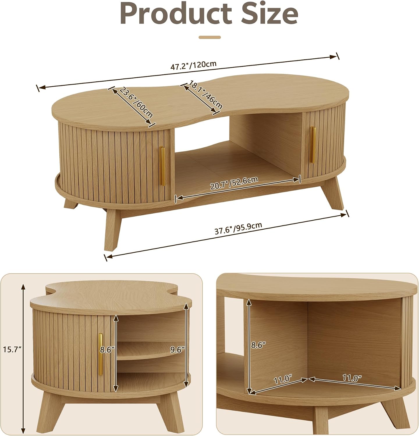 47" Natural Dual Oval Coffee Table with Sliding Door