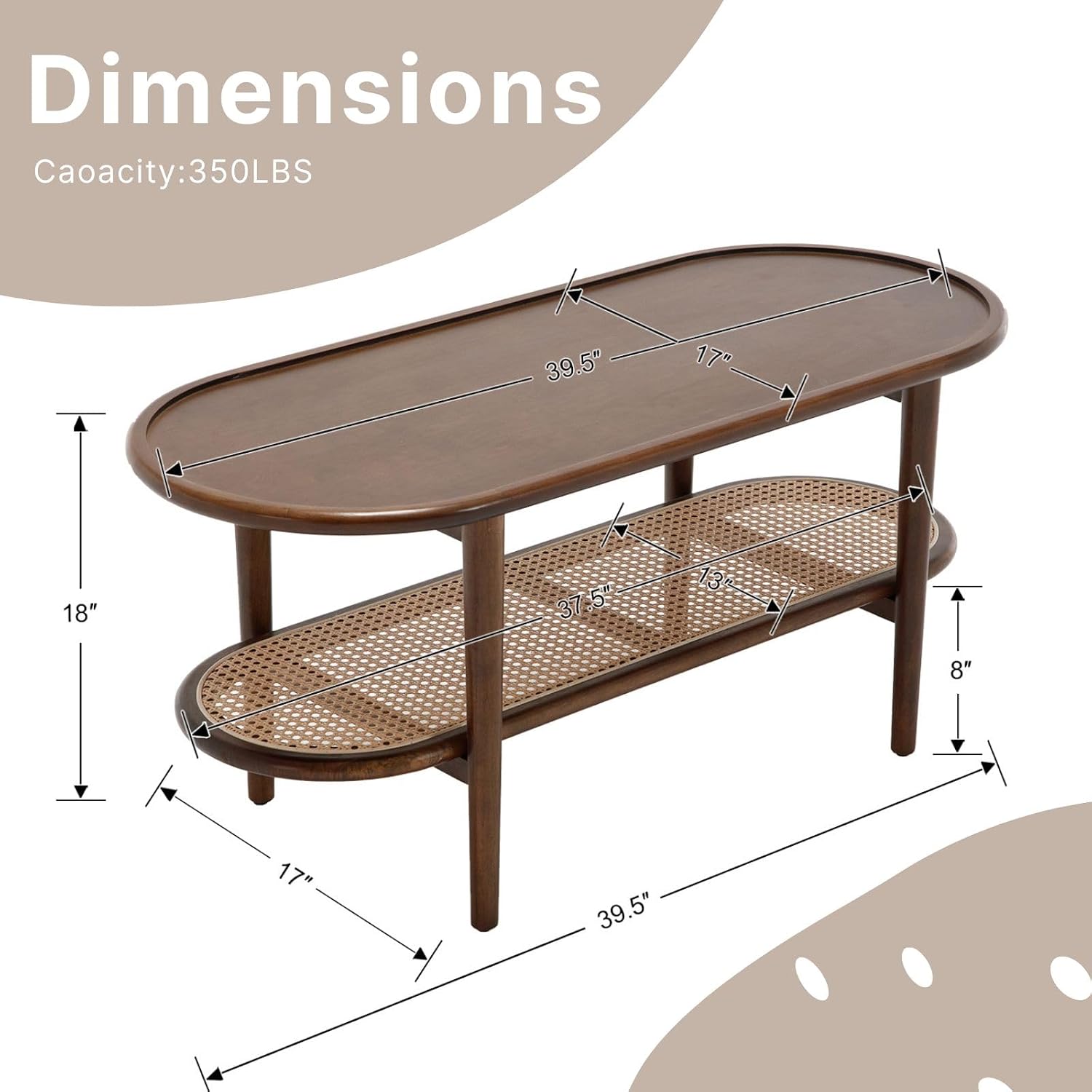 2-Tier Oval Coffee Table with Rattan Shelf