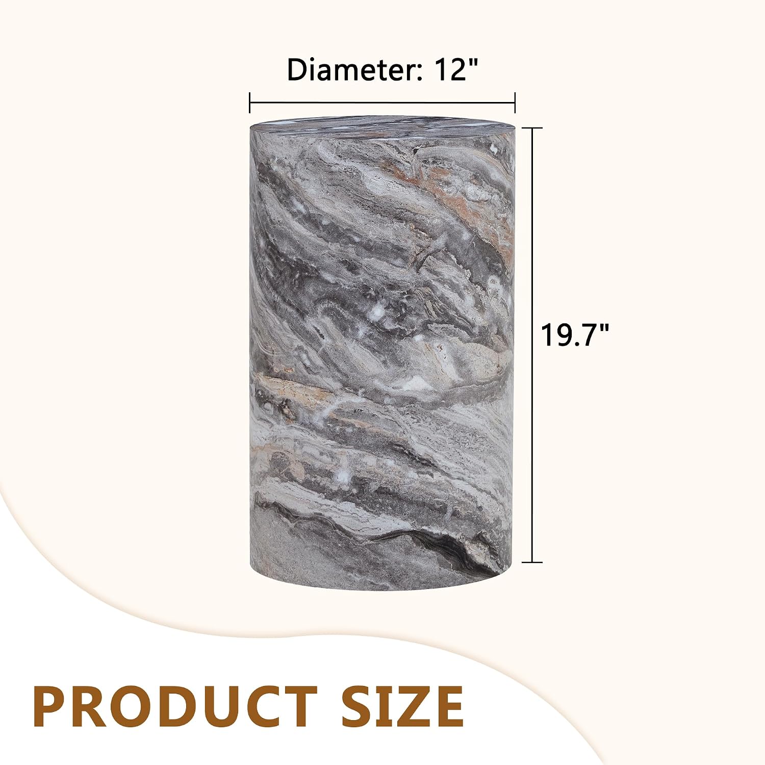 12" Marble Gray Wood Circle Side Table