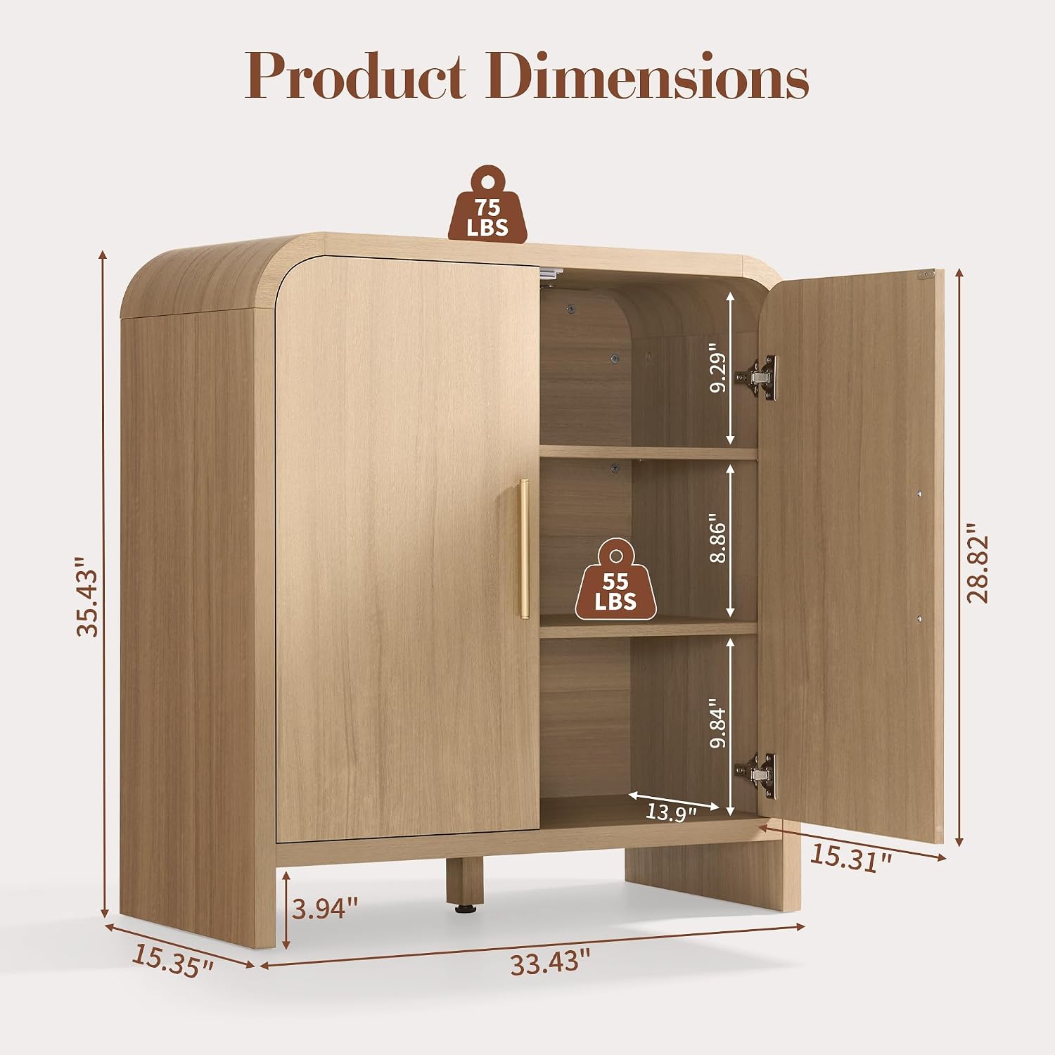 33.43" Curved 2-Door Modern Buffet Cabinet