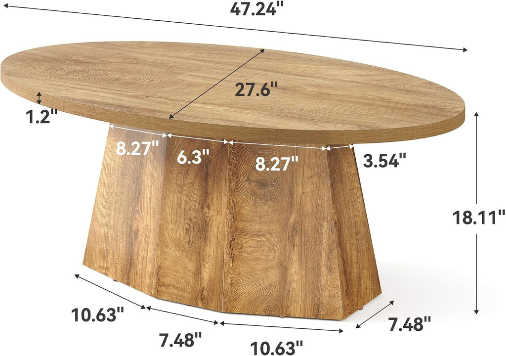 47" Yellowish Brown Oval Pedestal Coffee Table