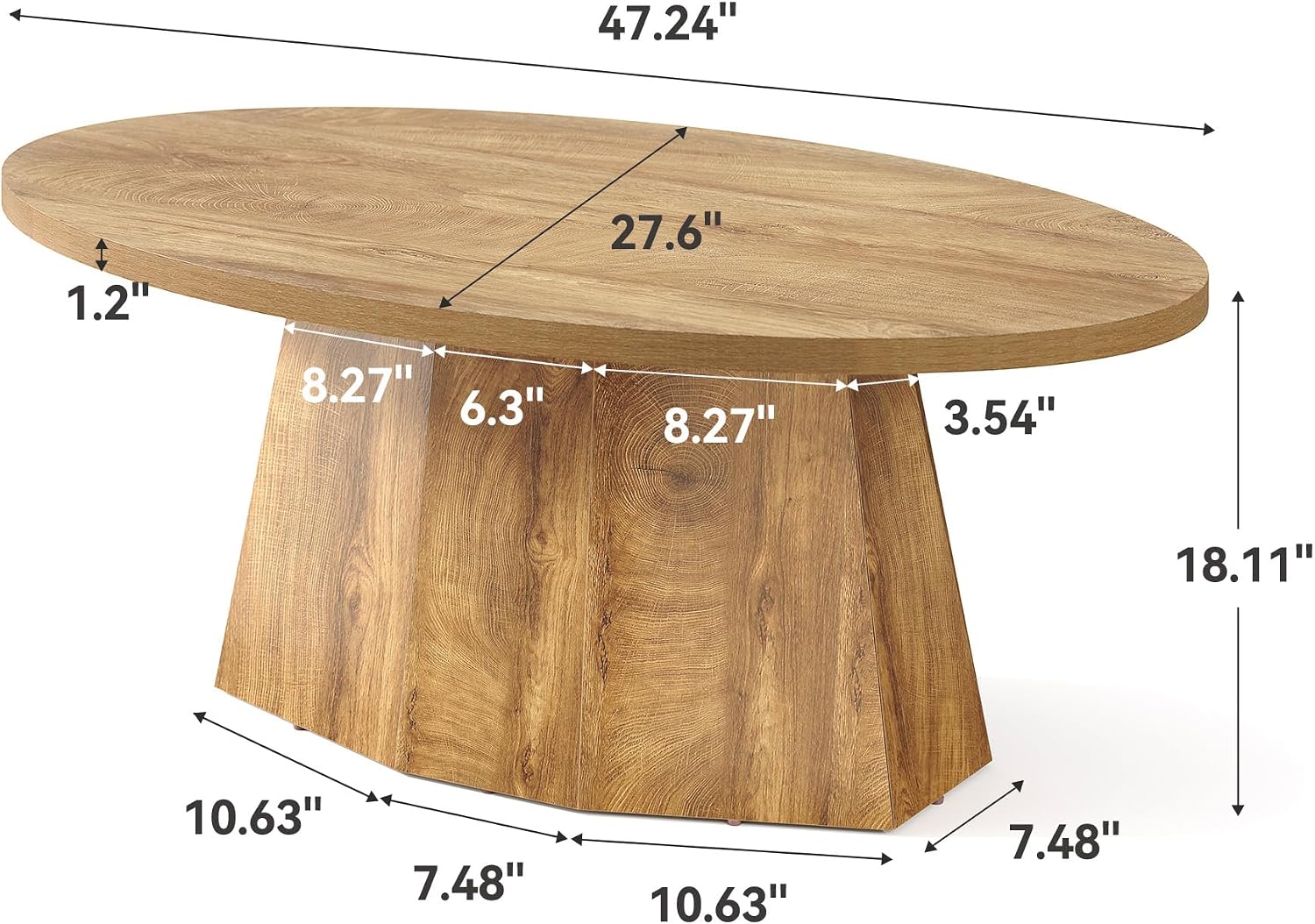47" Yellowish Brown Oval Pedestal Coffee Table