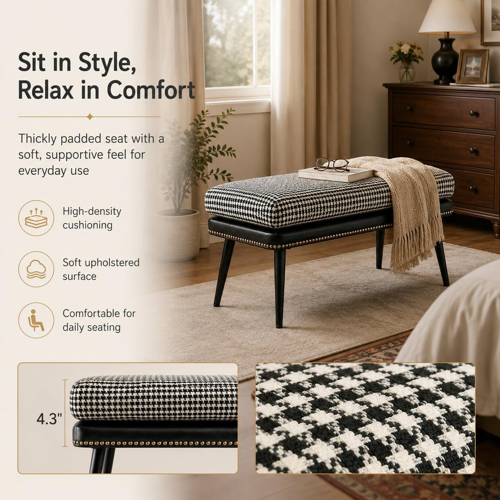 32" Retro Cushioned Entryway Bench