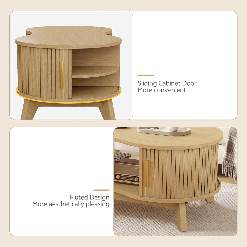 47" Natural Dual Oval Coffee Table with Sliding Door