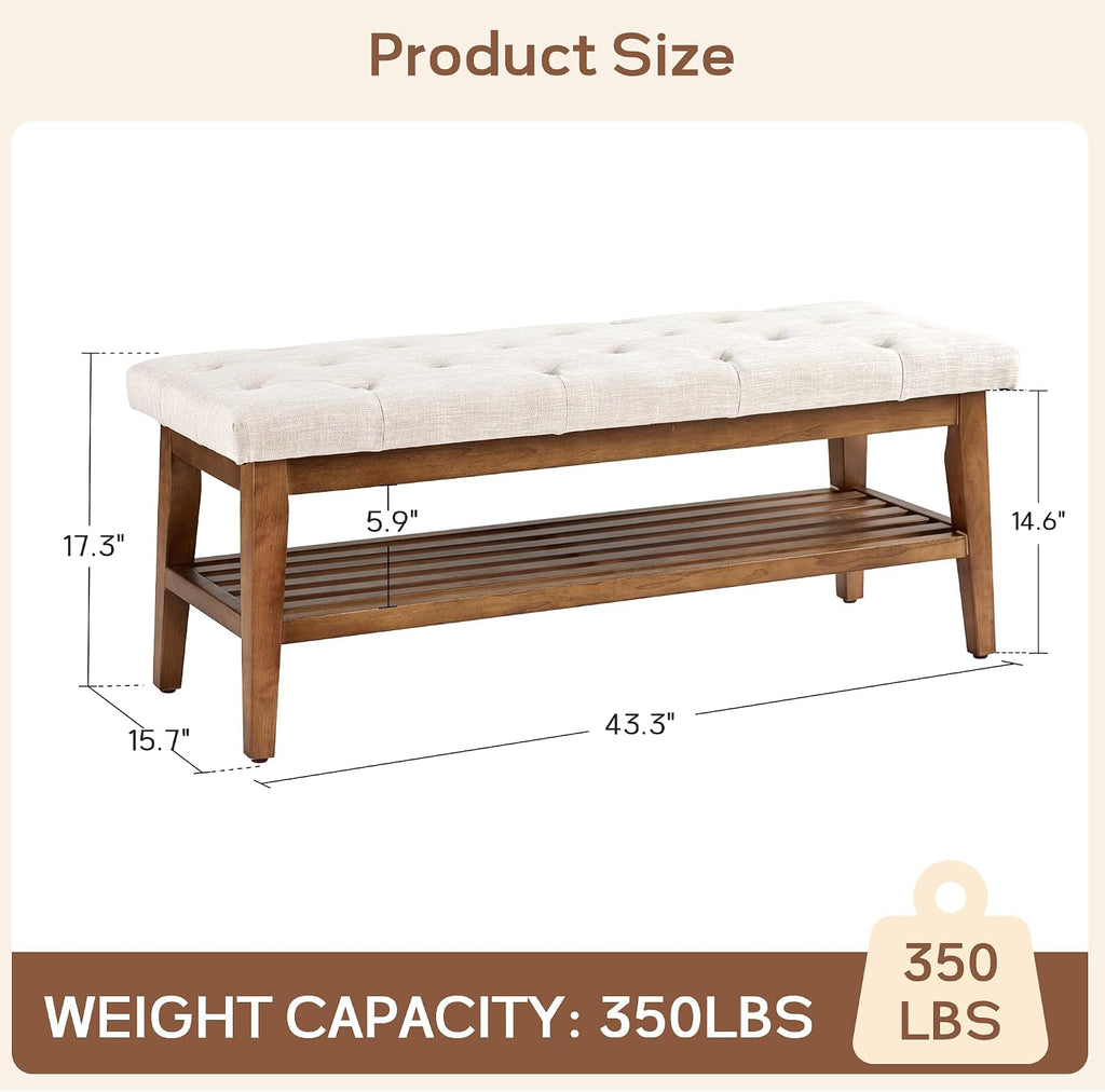 Beige Tufted Upholstered Shoe Bench