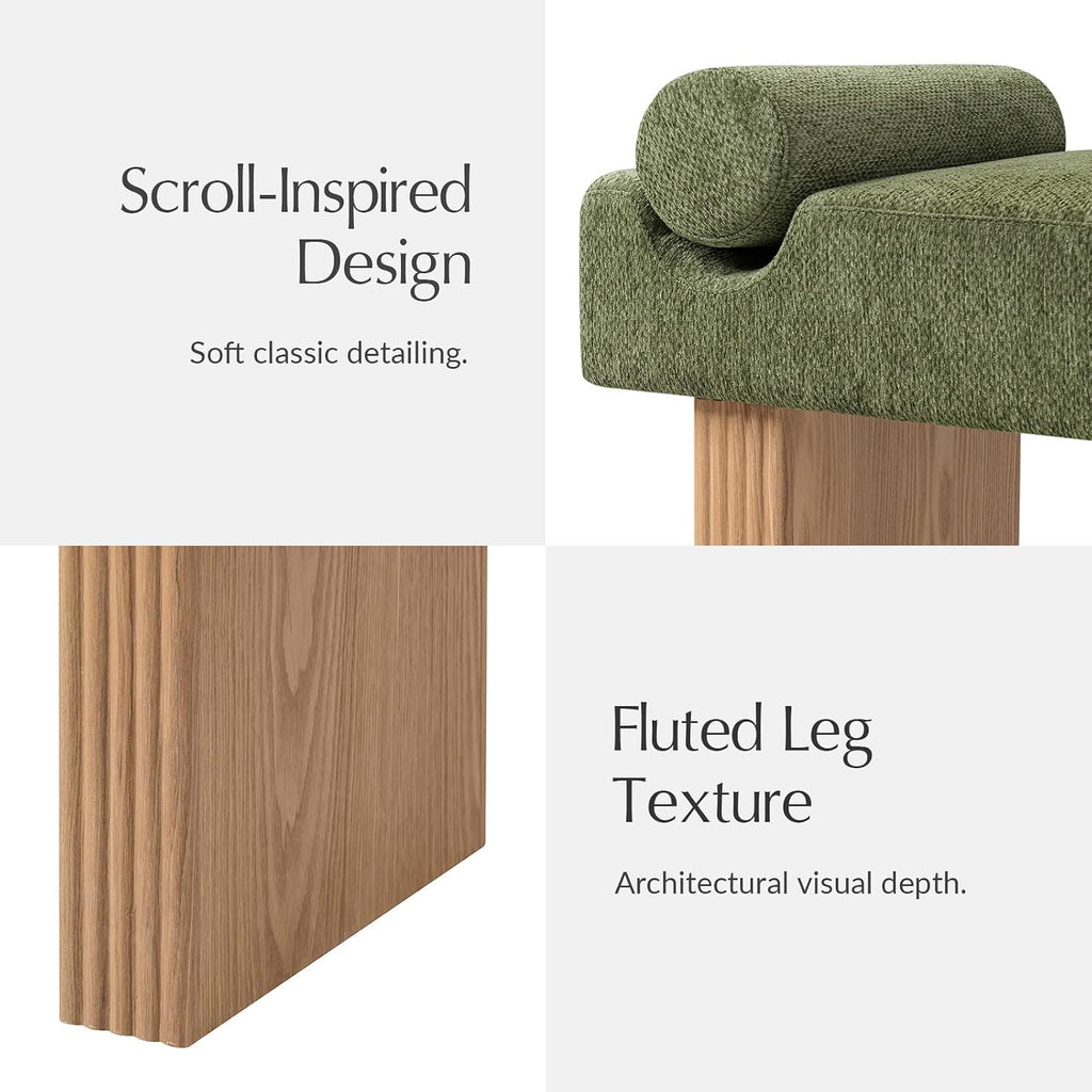 Fern Scroll Arm Fluted Leg Entryway Bench
