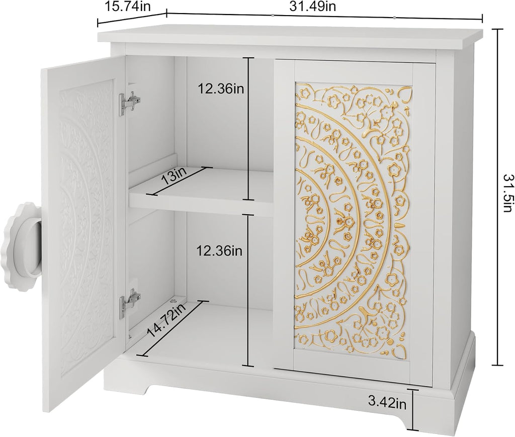 White Floral Embossed Accent Cabinet