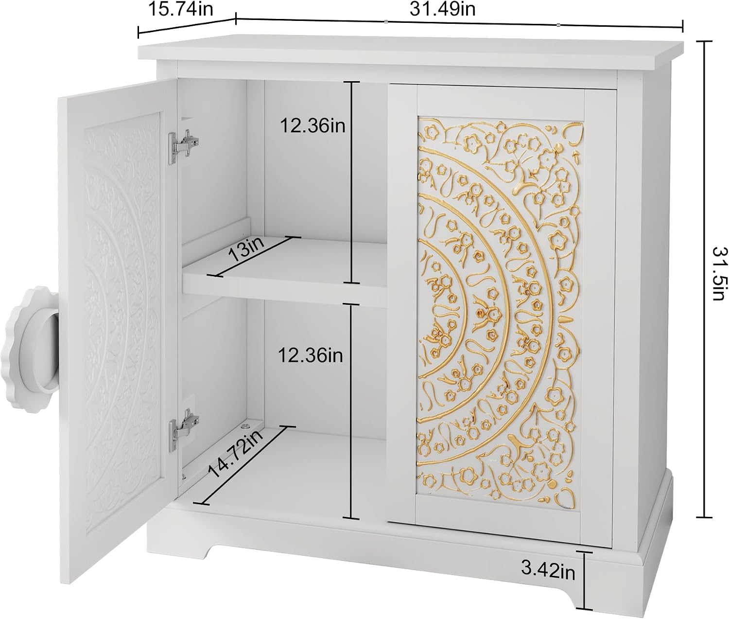 White Floral Embossed Accent Cabinet
