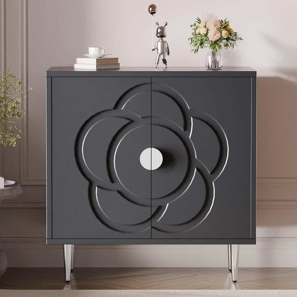 Grey Floral Accent Cabinet