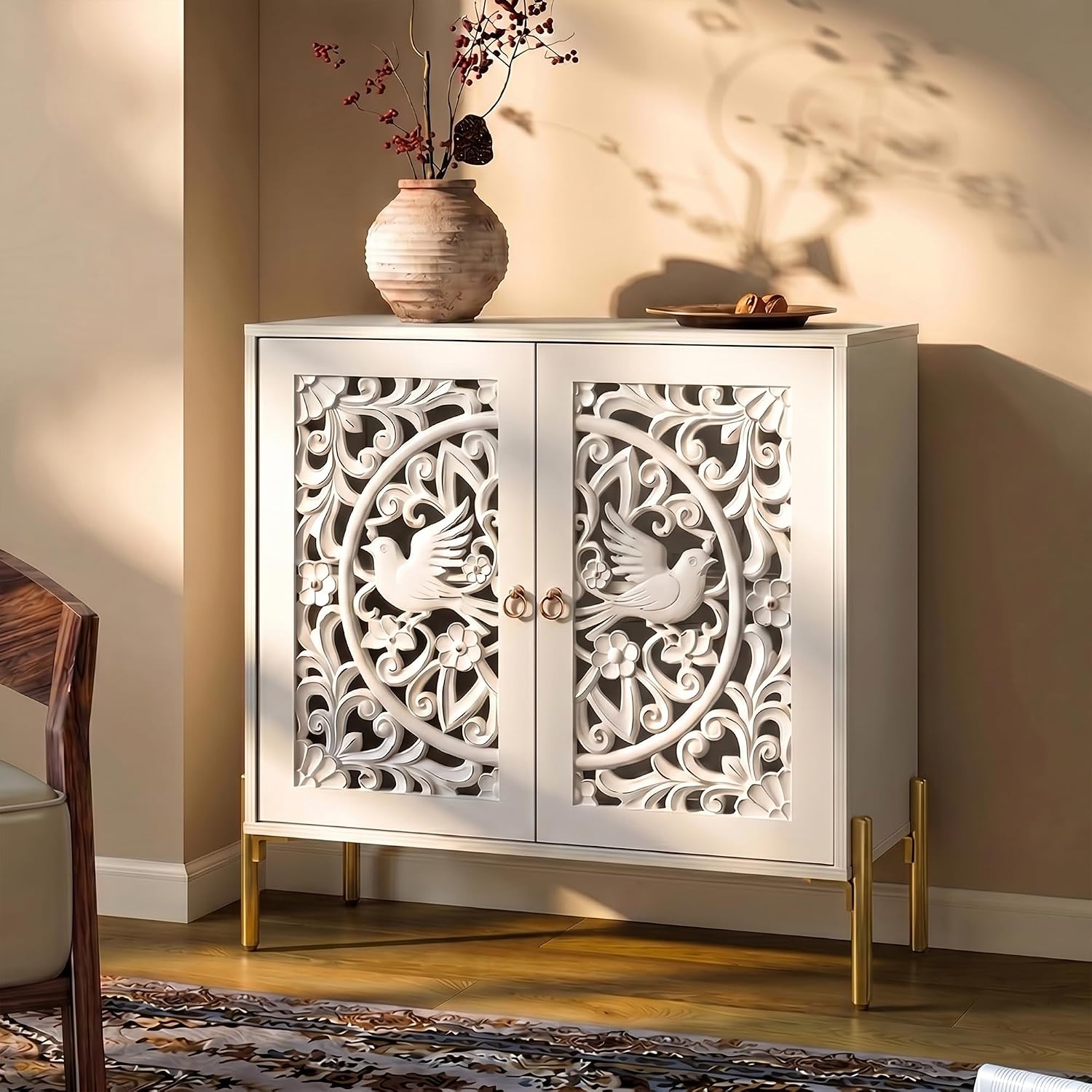 Hollow-Carved Accent Cabinet
