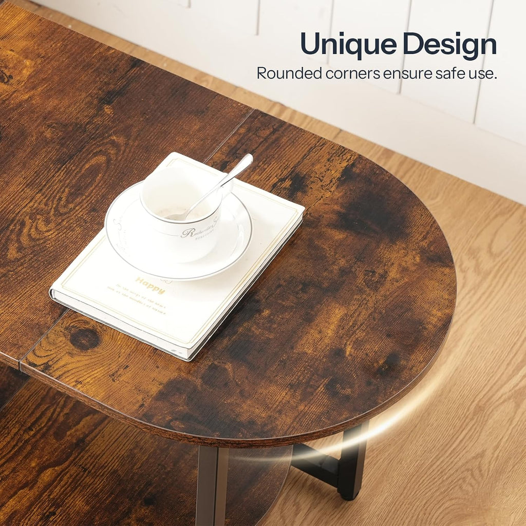Rustic Brown 2-Tier Oval Coffee Table