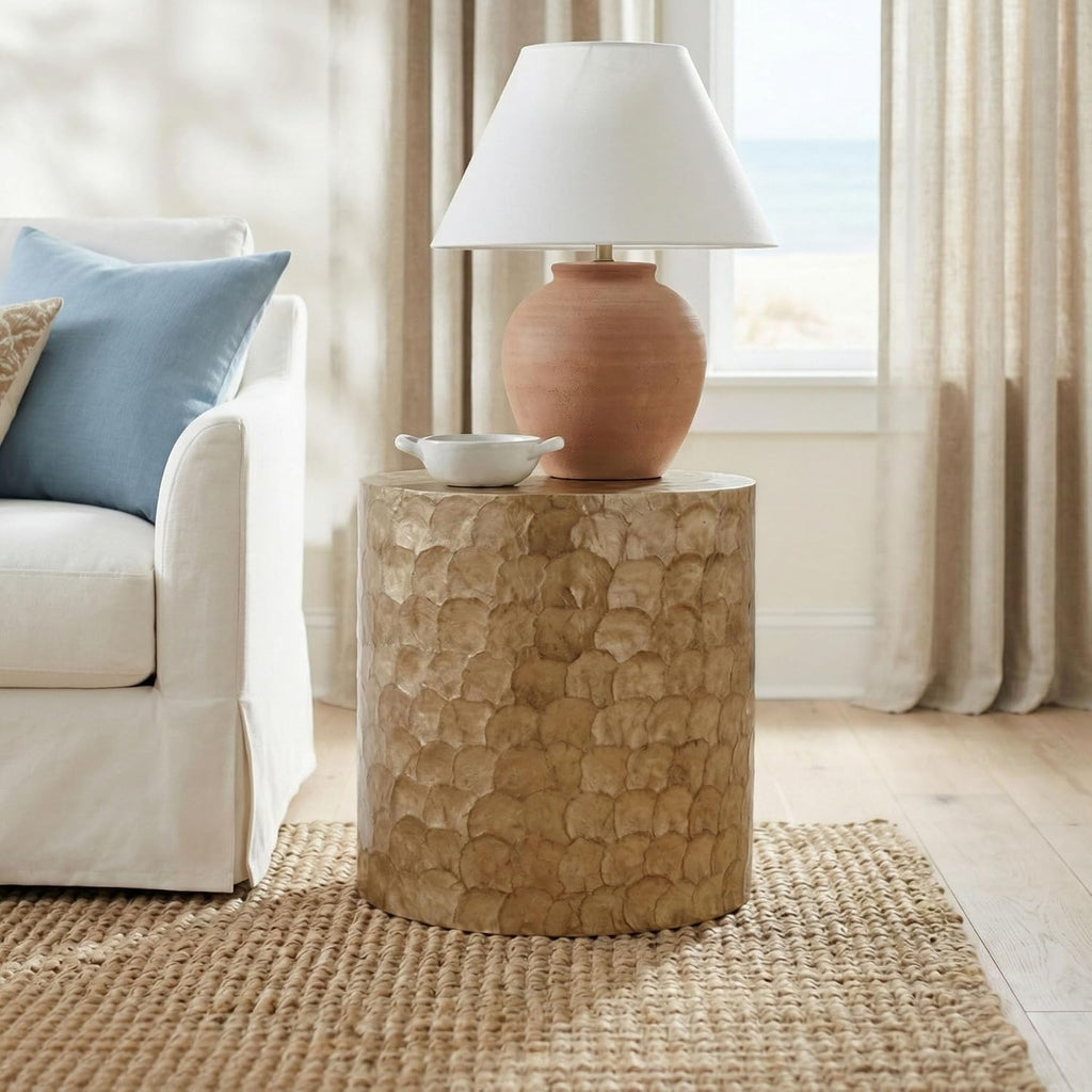 Brown Capiz Drum Side Table