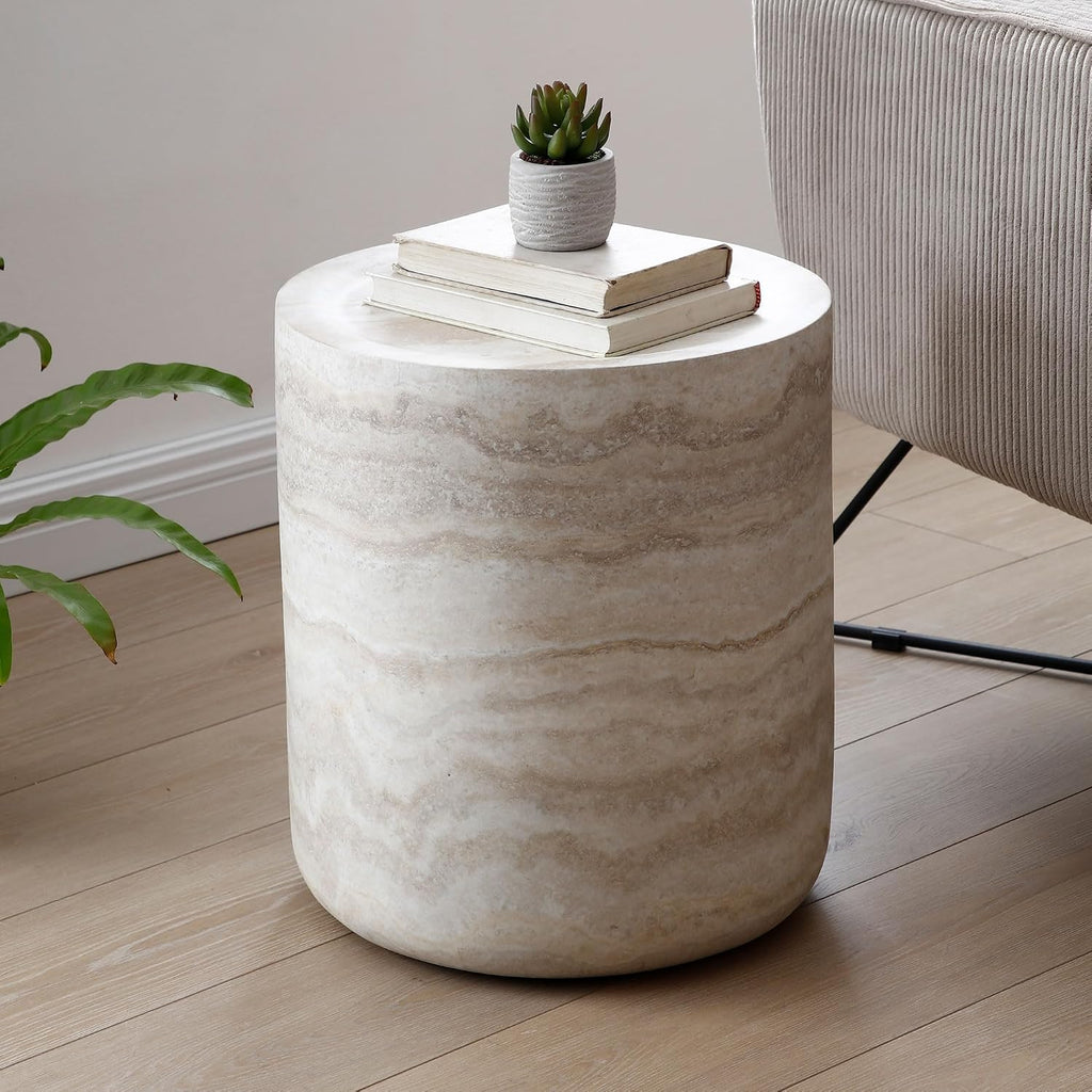 15.74" Mars Texture Faux Stone Round Side Table